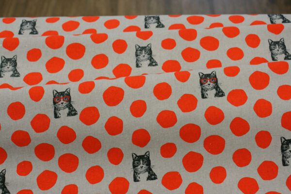 Canvas // Kokka  // Neko Noe // Cats Red Grey – Bild 2